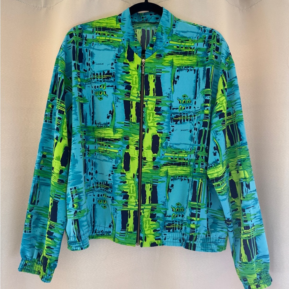 Rare Vintage One of a Kind Vibrant Teal & Lime Lightweight Zip Jacket